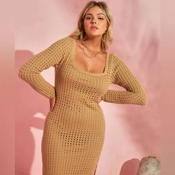 Vici Seychelles Cotton Blend Crochet Knit Midi Dress - Picture 2 of 5